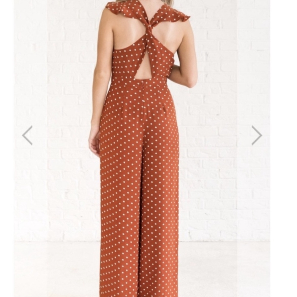 Cross back rust jumpsuit